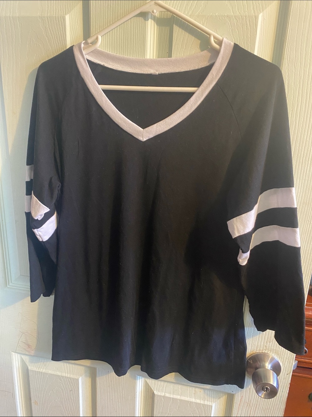Black and White V-Neck Women's Top